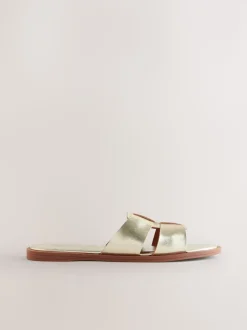 Goudkleurig leer - Slotted Muilsandalen