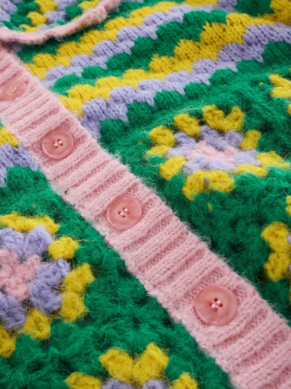 Green Multi Patch - Hand Crochet Collar Cardigan