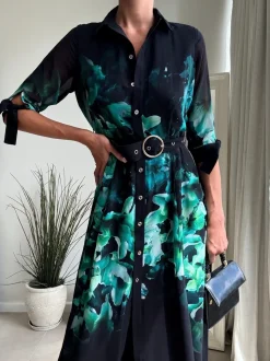 Green Placement Floral - Style Cheat - Daphne overhemdjurk met riem