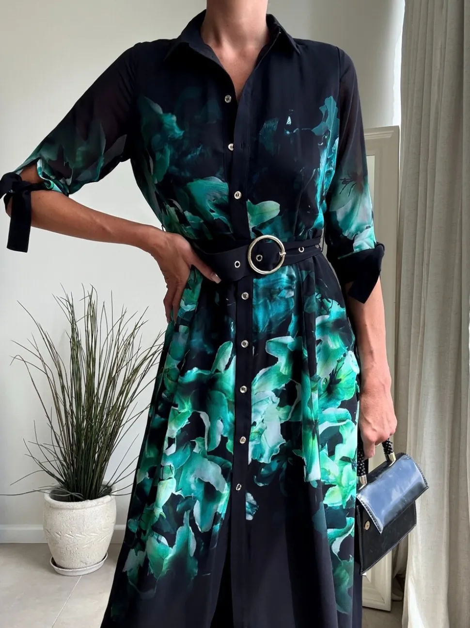 Green Placement Floral - Style Cheat - Daphne overhemdjurk met riem