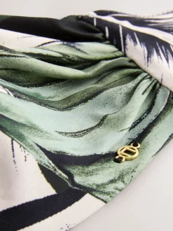 Green/Black Leaf - Twist Padded Wired Bandeau Bikini Top