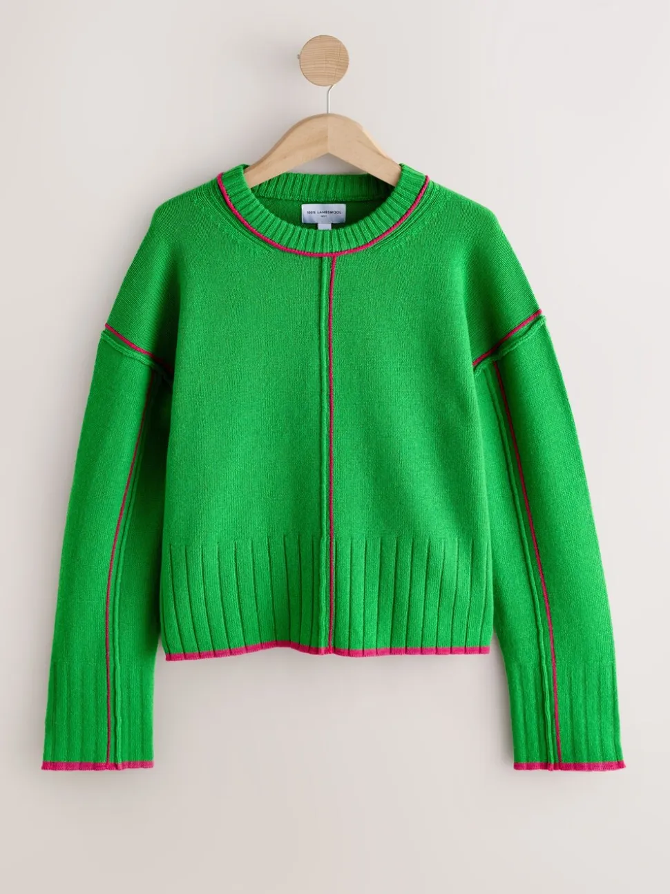 Green/Pink Tipped - 100% N.Premium trui van lamswol met ronde hals
