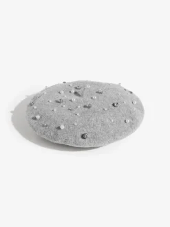 Grey Embelished - Love & Roses Beret Hat