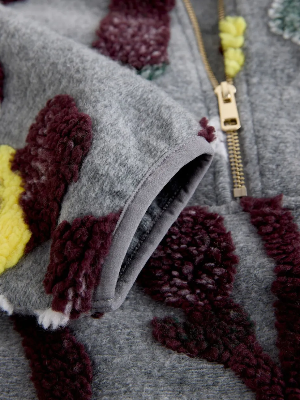Grey Floral Jacquard - Floral Jaquarded Borg Half Zip Neck Fleece Sweatshirt