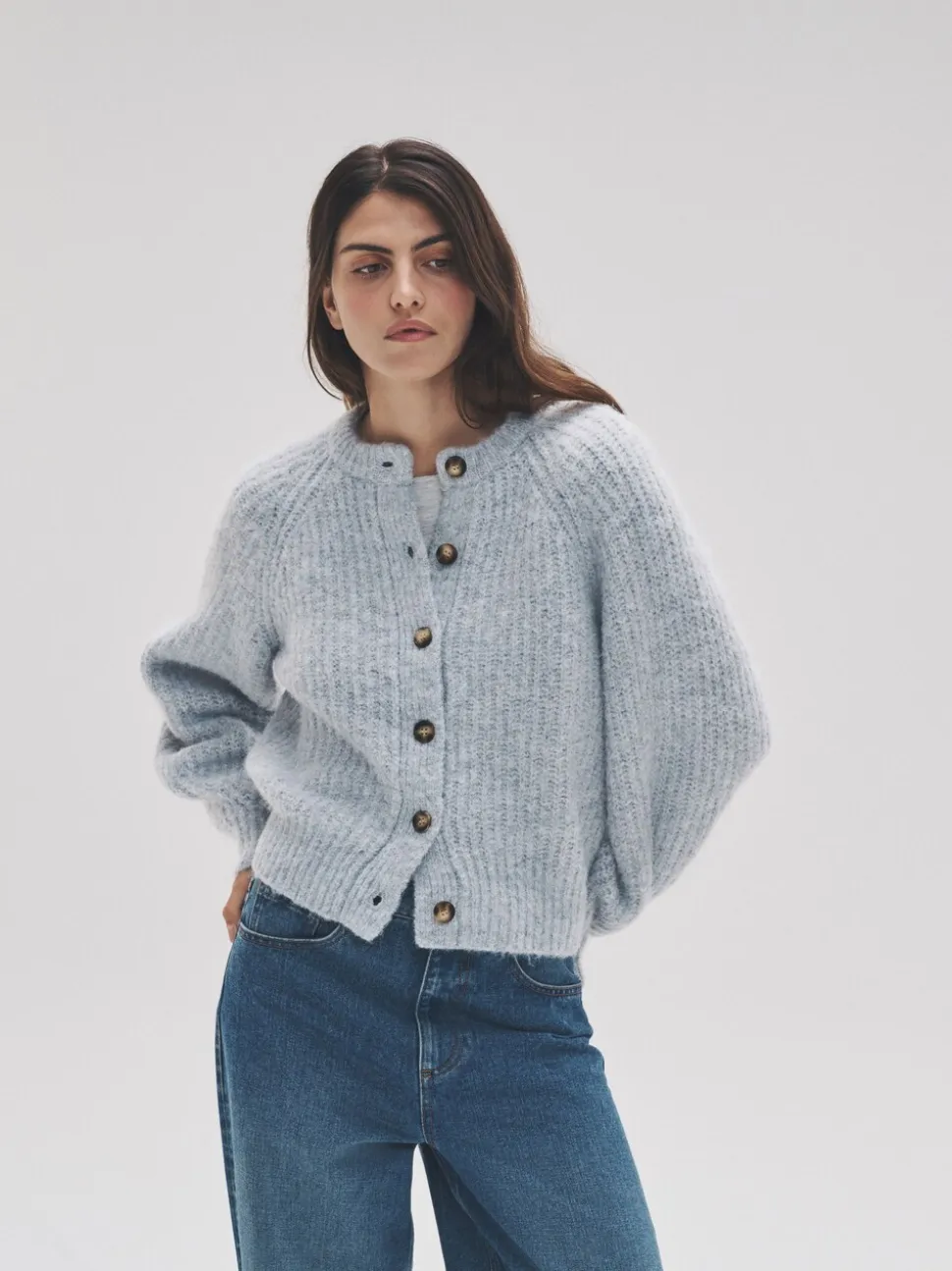 Grey Marl/Light Blue - The Set 2 Pack Ribbed Chunky Knitted Cardigans