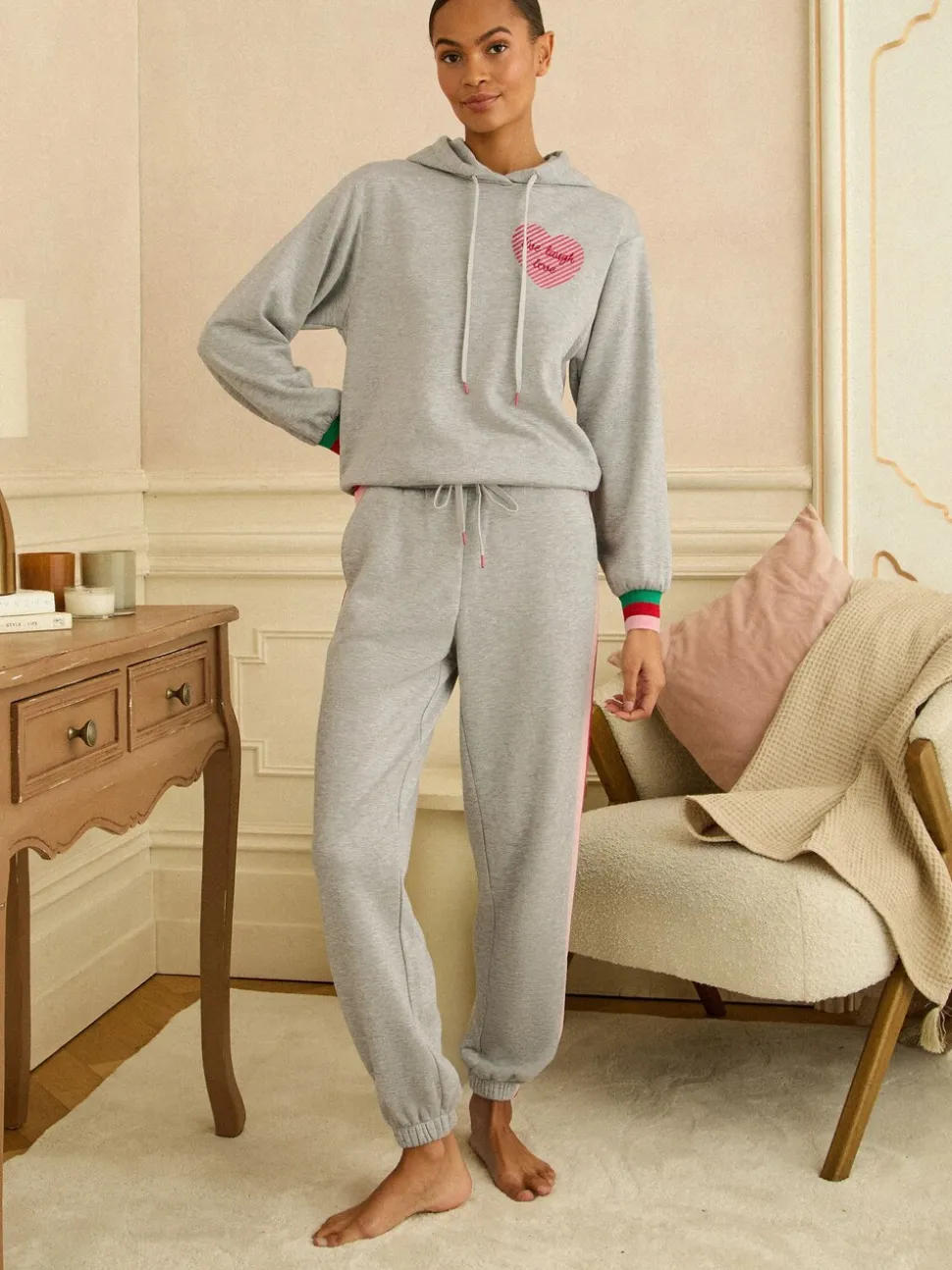 Grey Rainbow Tipped - Love & Roses Jersey Loungewear Bottoms