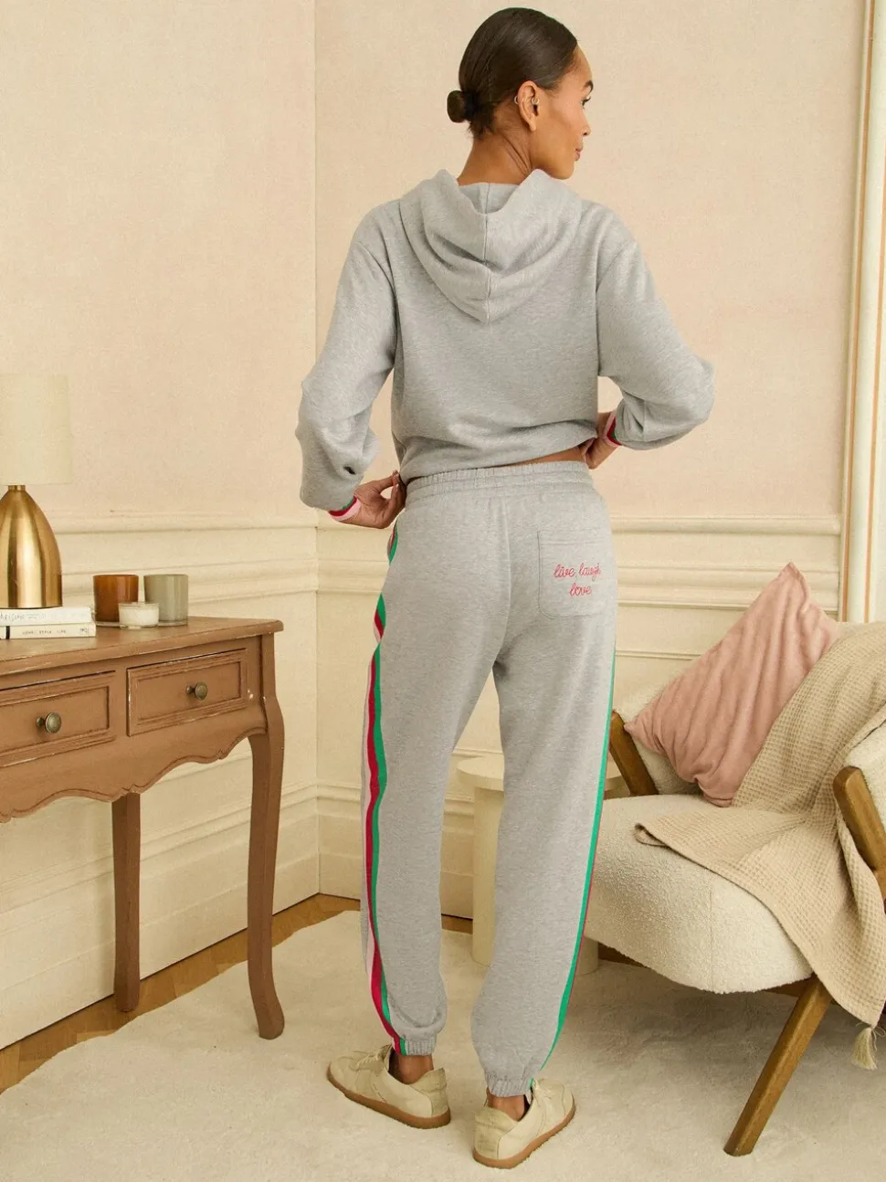 Grey Rainbow Tipped - Love & Roses Jersey Loungewear Bottoms