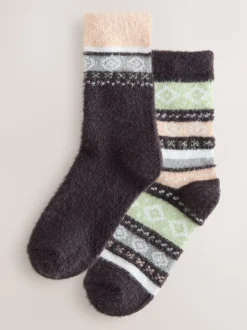 Grey/Pastel Fairisle - 2 Paar superharige behaaglijke sokken