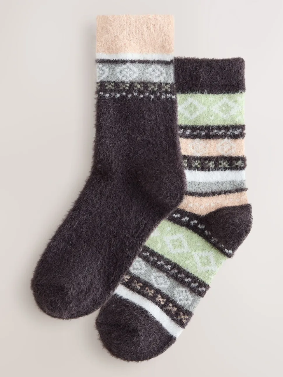 Grey/Pastel Fairisle - 2 Paar superharige behaaglijke sokken