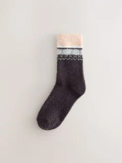 Grey/Pastel Fairisle - 2 Paar superharige behaaglijke sokken