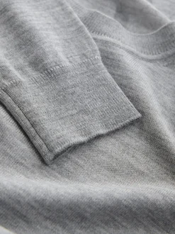 Grijs - 100% Merinowol N.Premium lange mouwen trui met ronde hals