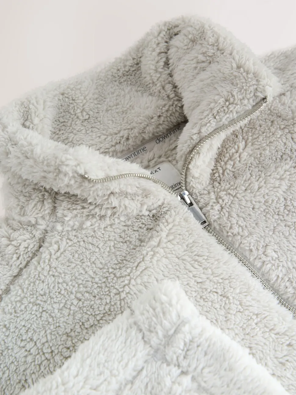 Grijs - Borg fleece met korte rits