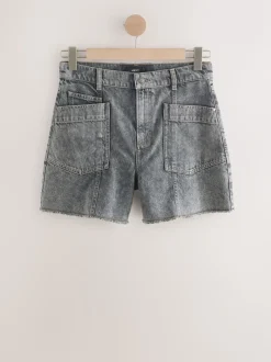 Grijs - Denim Cargo Pocket Shorts