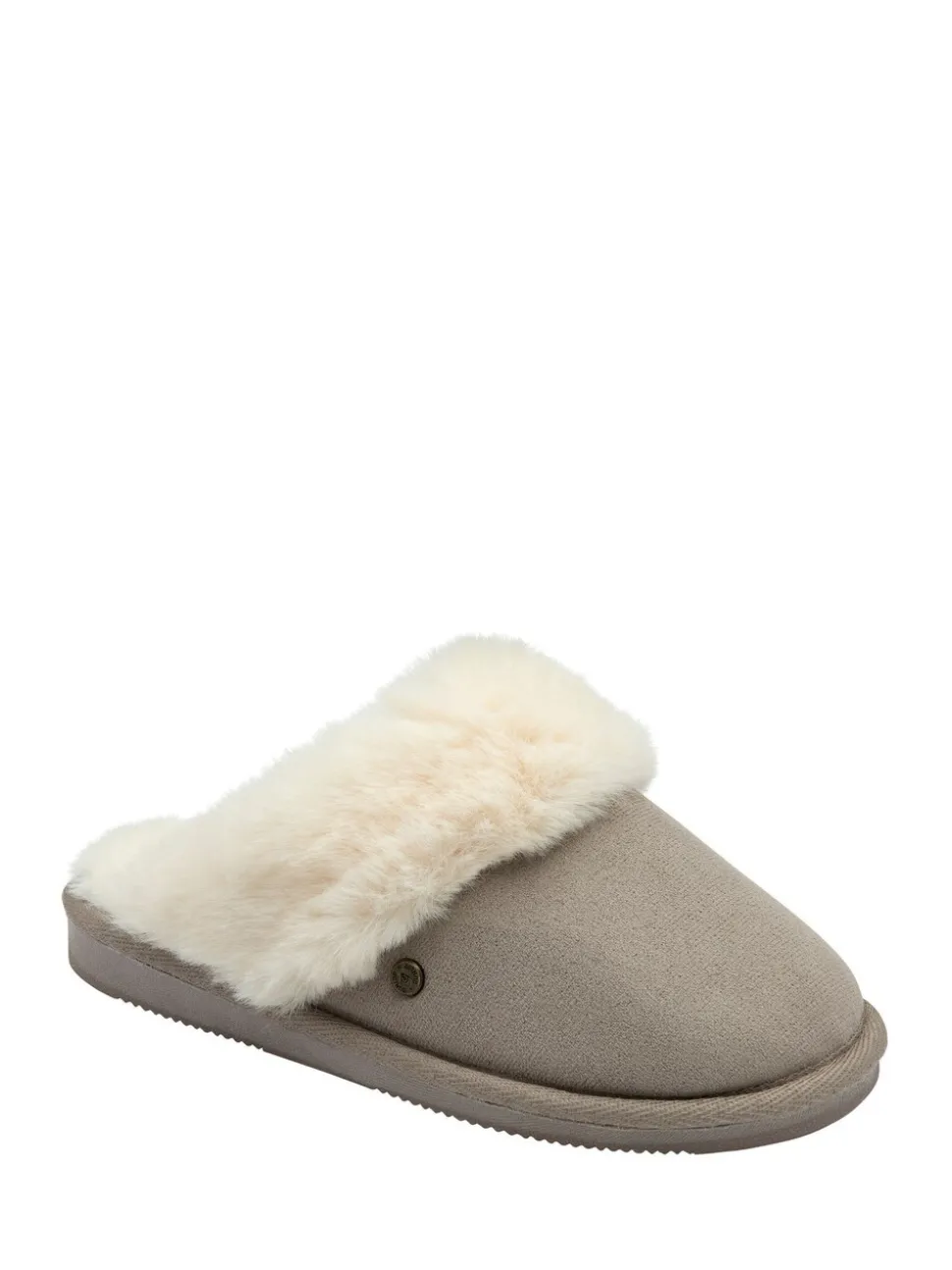 Grijs - Dunlop Faux Suede Mule Slippers Fur Collar
