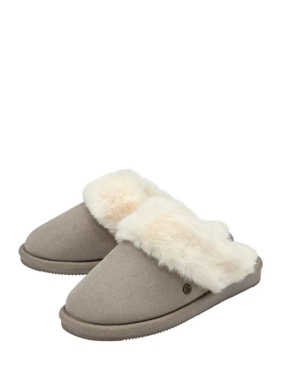 Grijs - Dunlop Faux Suede Mule Slippers Fur Collar