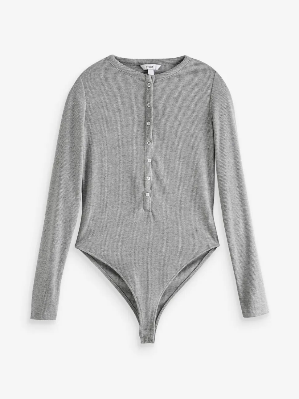 Grijs - Geribbelde Henley-bodysuit met lange mouwen