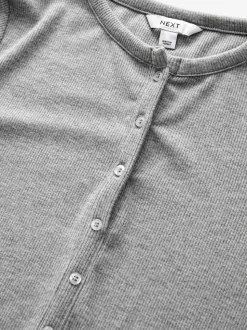 Grijs - Geribbelde Henley-bodysuit met lange mouwen