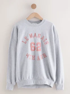 Grijs - Grafisch satijnapplicatie 'Le Marais' City sweatshirt met lange mouwen en ronde hals