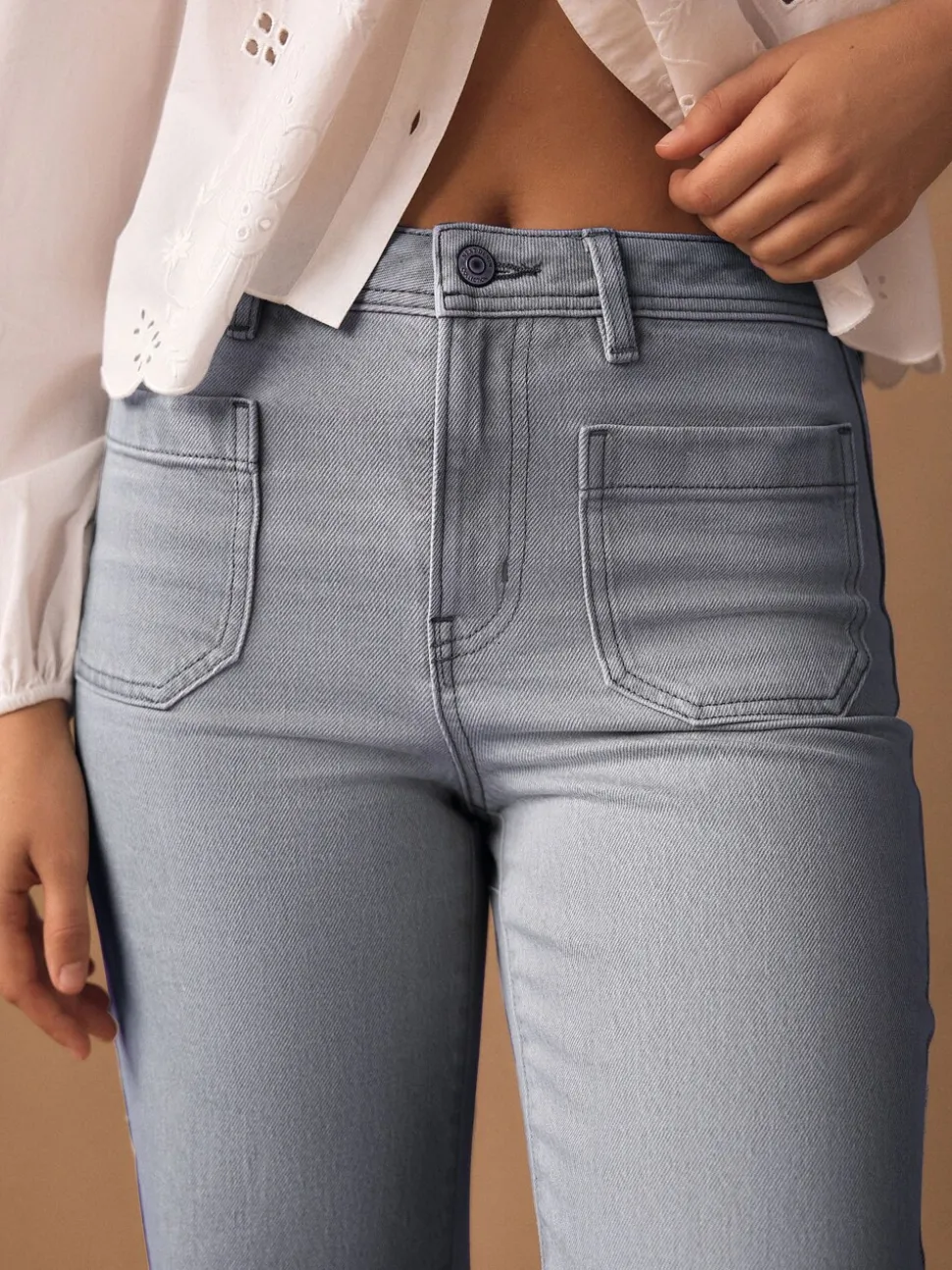 Grijs - Jeans met wijde pijpen en opgestikte zakken