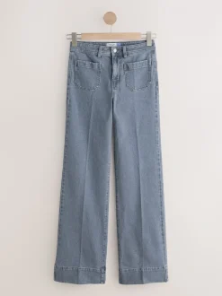 Grijs - Jeans met wijde pijpen en opgestikte zakken