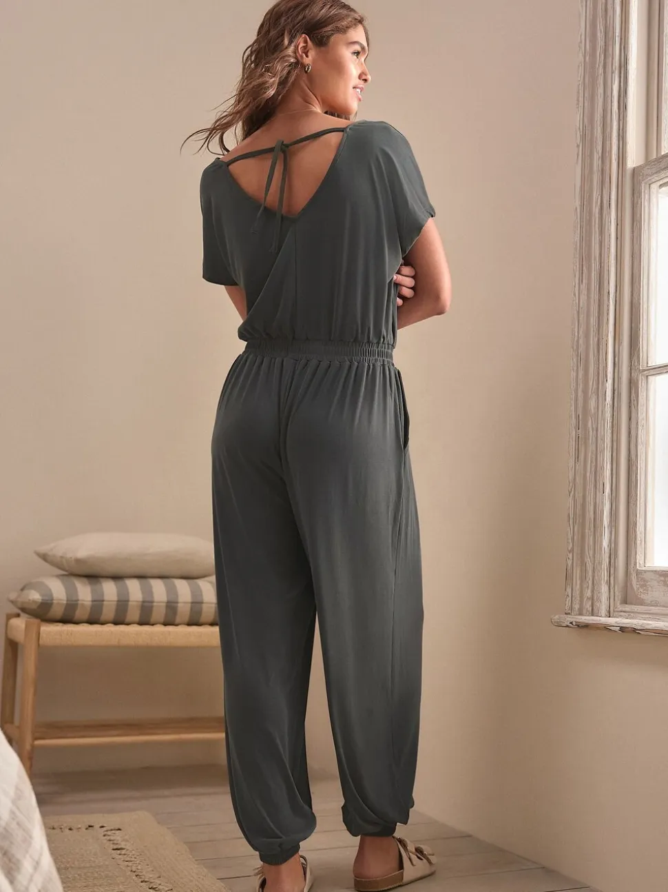 Grijs - Modal jumpsuit zandwassing