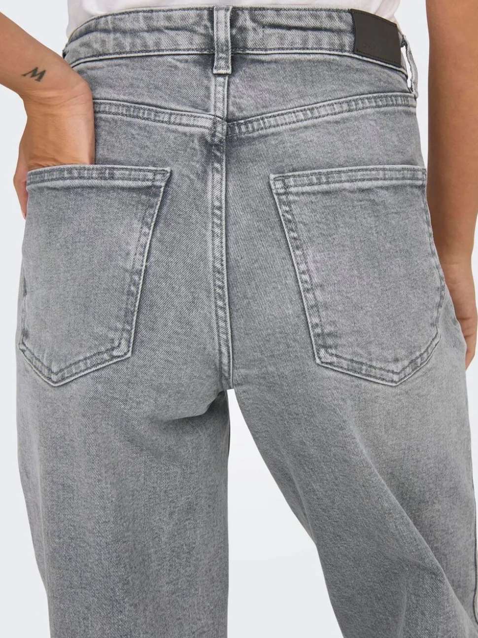 Grijs - ONLY - Jeans met hoge taille en wijde pijpen van 100% katoen