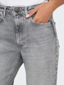 Grijs - ONLY - Jeans met hoge taille en wijde pijpen van 100% katoen