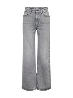 Grijs - ONLY - Jeans met hoge taille en wijde pijpen van 100% katoen