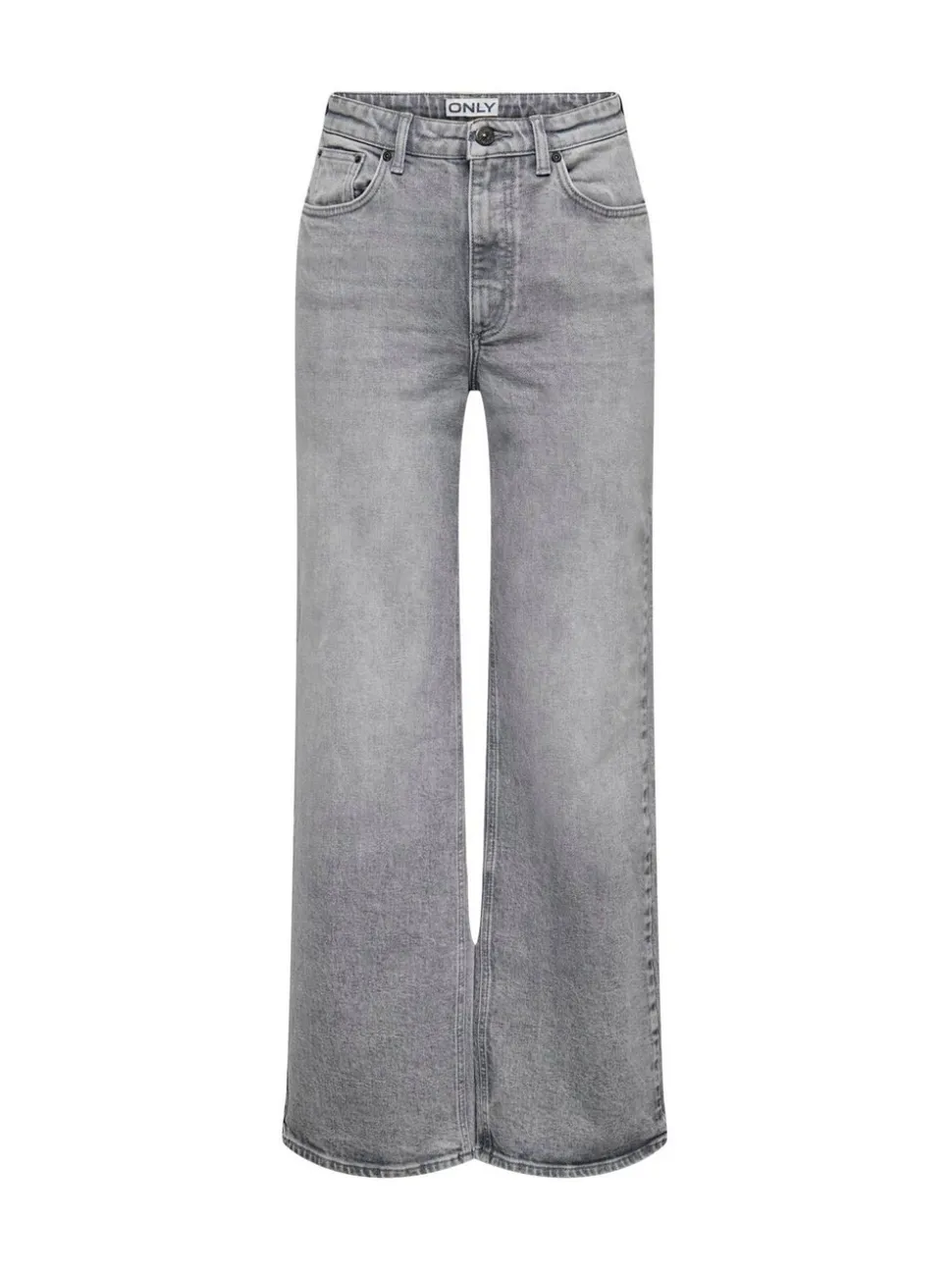 Grijs - ONLY - Jeans met hoge taille en wijde pijpen van 100% katoen