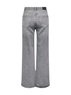 Grijs - ONLY - Jeans met hoge taille en wijde pijpen van 100% katoen