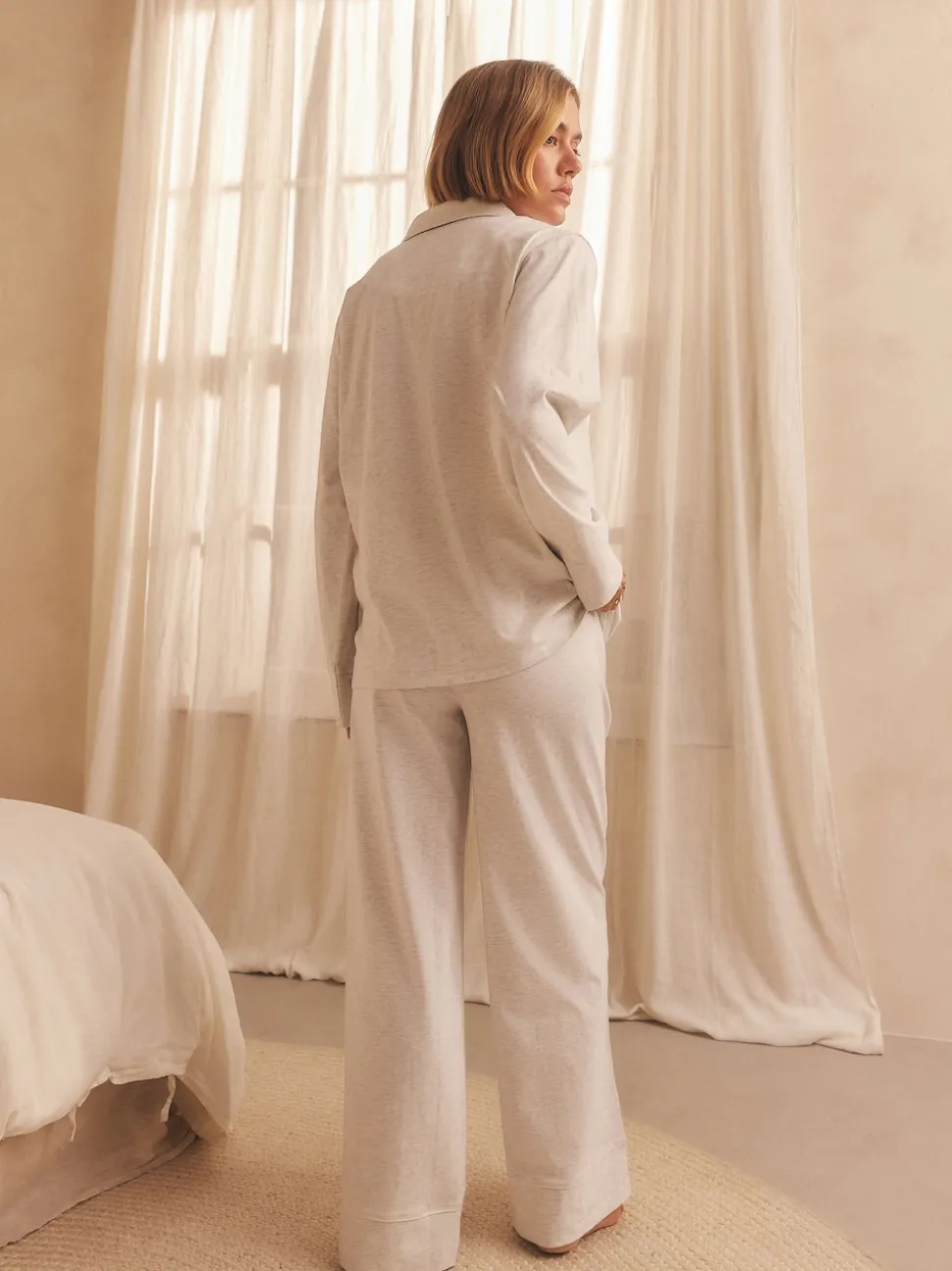 Grijs - Pyjama met knopen en jerseystof