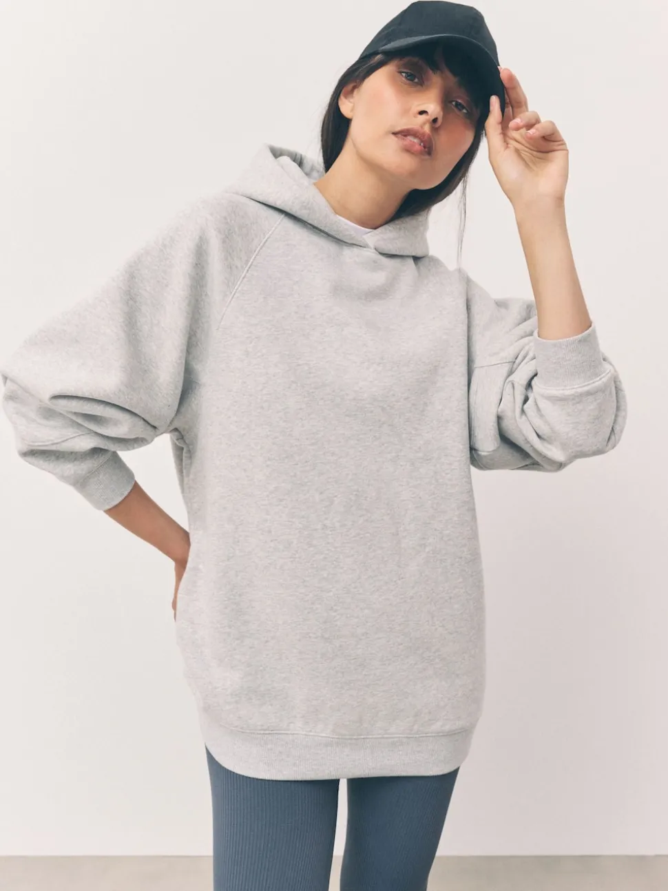 Grijs - Relaxte pasvorm zware lange hoodie
