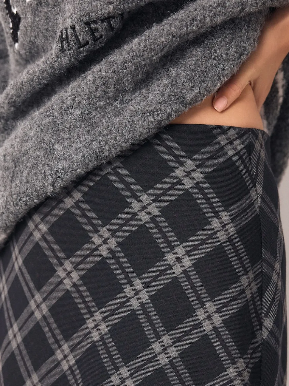 Grijs - Ruit Midi Slip Rok