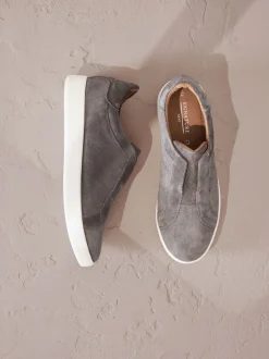 Grijs - Signature Premium Leather Laceless Slip-On Trainers