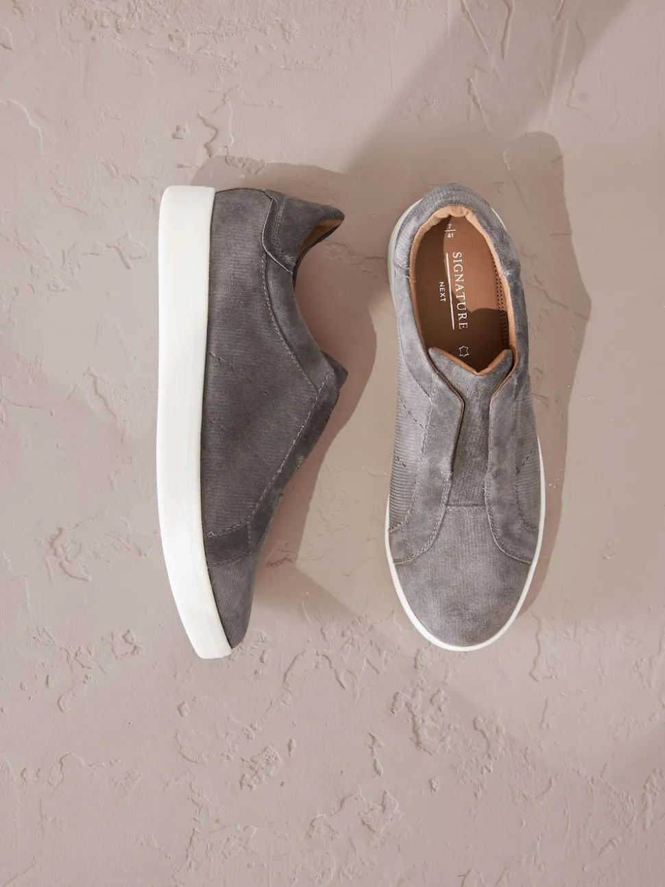 Grijs - Signature Premium Leather Laceless Slip-On Trainers