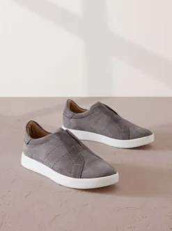 Grijs - Signature Premium Leather Laceless Slip-On Trainers