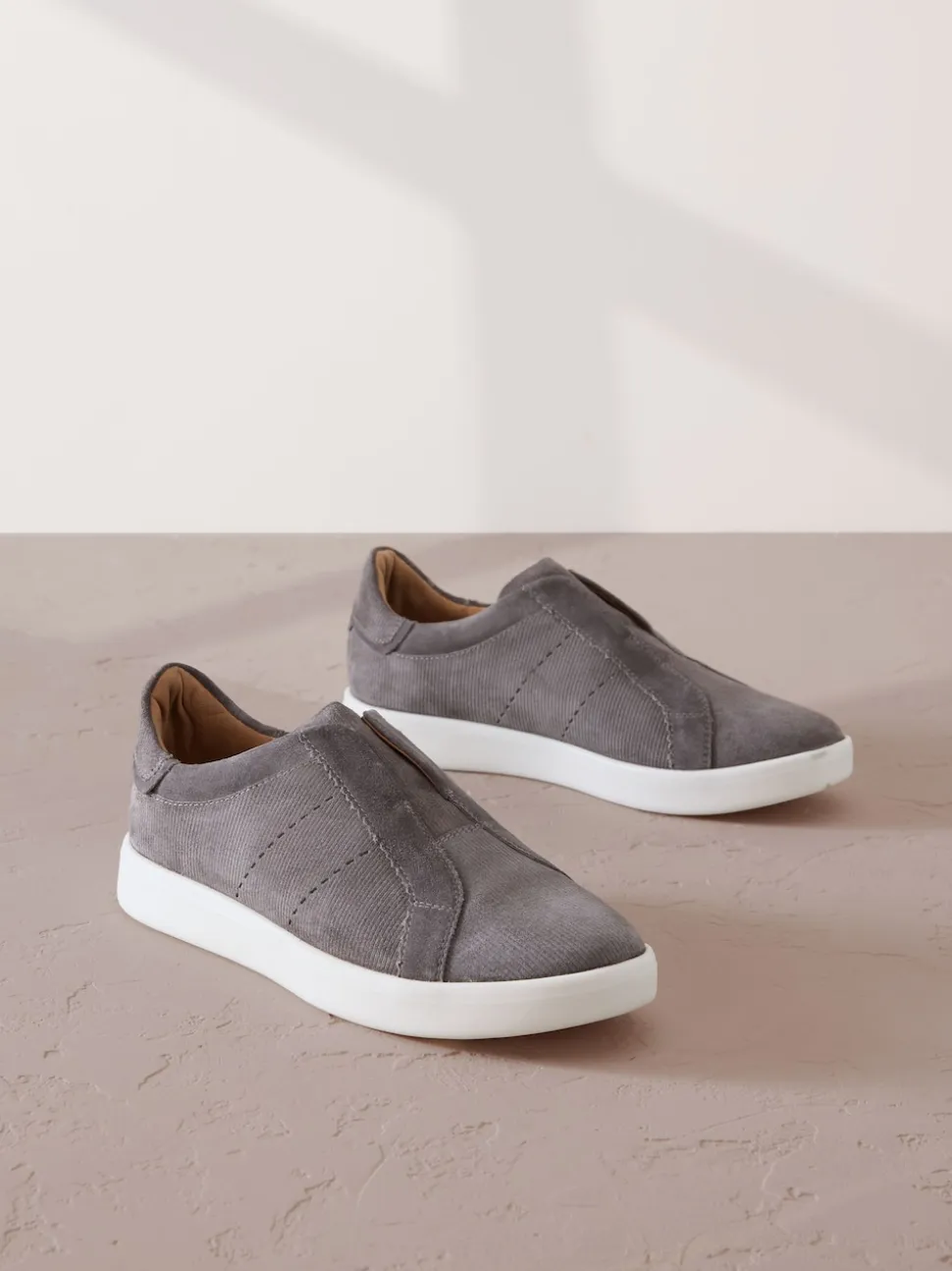 Grijs - Signature Premium Leather Laceless Slip-On Trainers