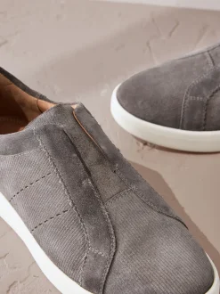 Grijs - Signature Premium Leather Laceless Slip-On Trainers