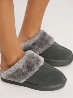 Grijs - Simply Be Faux Fur Lined Suede Mule Slippers