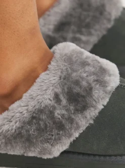 Grijs - Simply Be Faux Fur Lined Suede Mule Slippers
