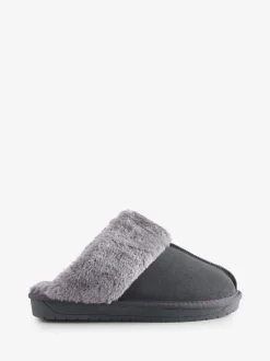 Grijs - Simply Be Faux Fur Lined Suede Mule Slippers