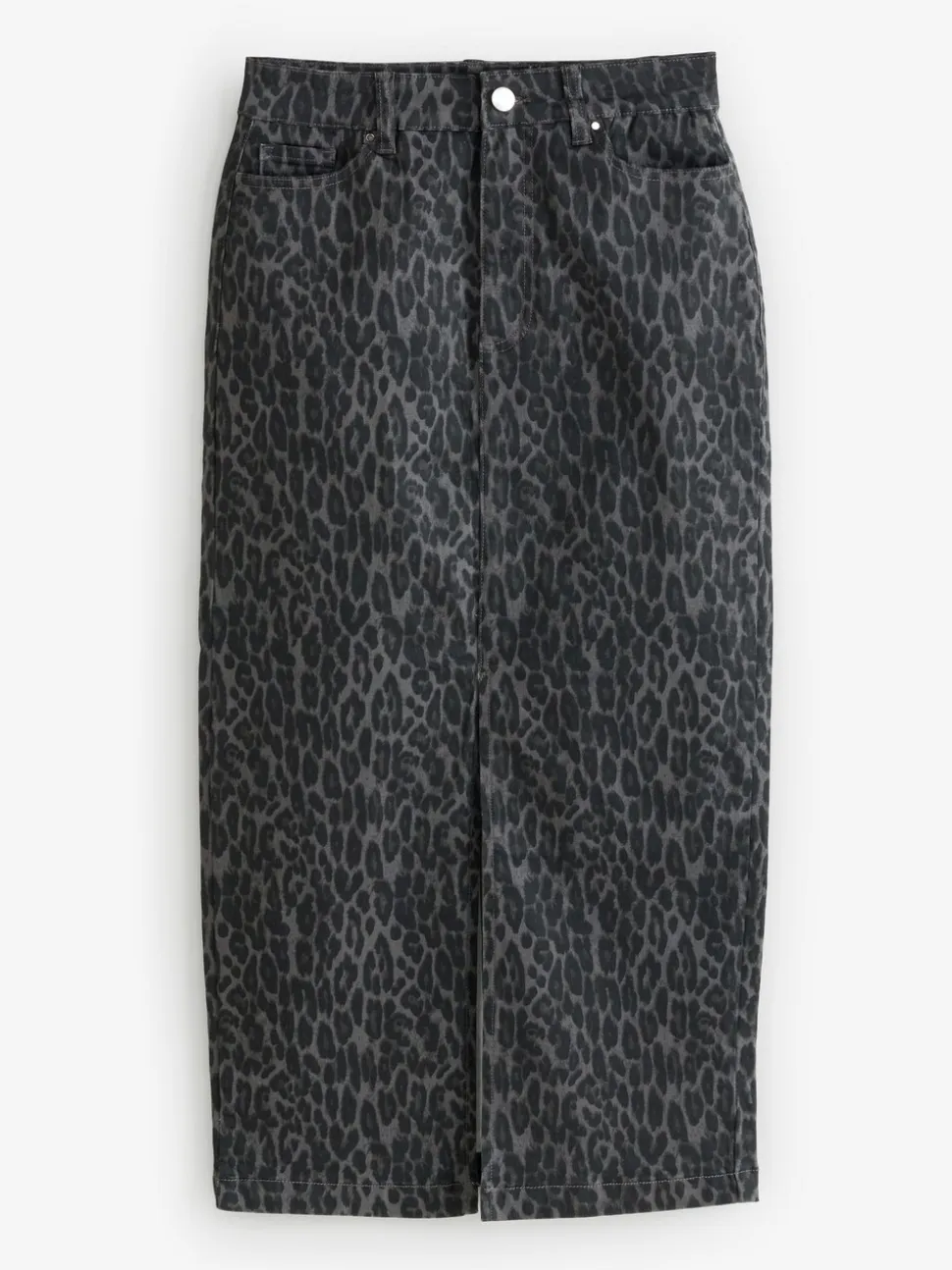 Grijs - Sosandar denim midirok met luipaardprint