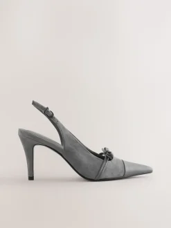 Grijs suède - Forever Comfort® Leather Pointed Cutout Bow Slingback Heels