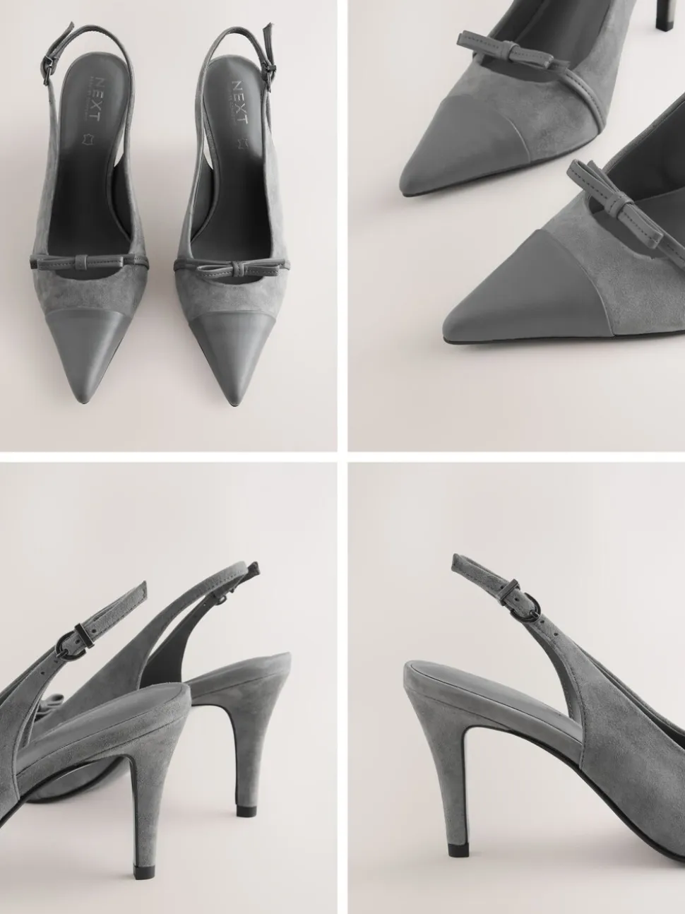 Grijs suède - Forever Comfort® Leather Pointed Cutout Bow Slingback Heels