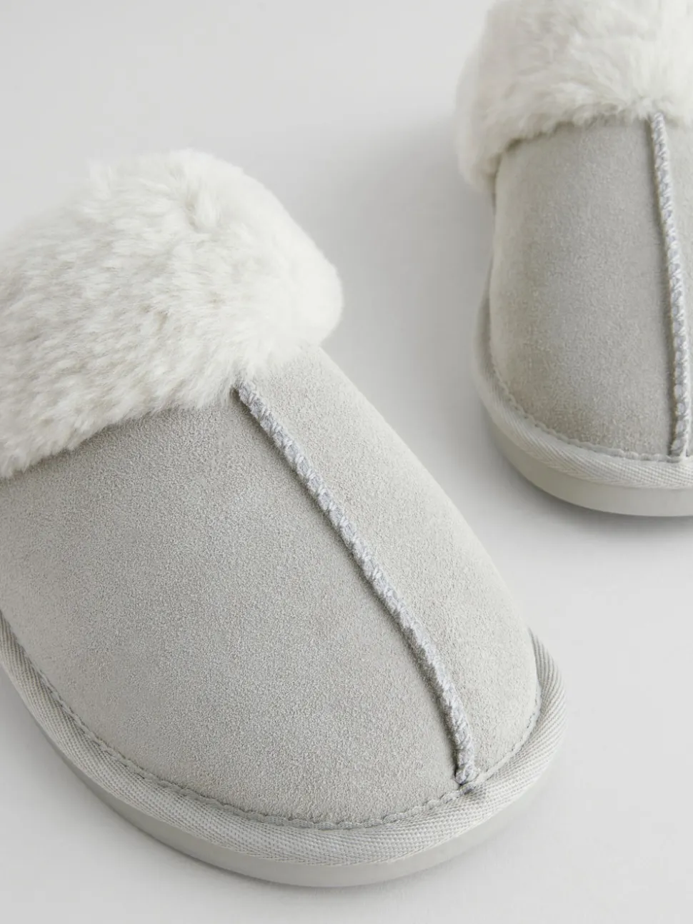 Grijs - Suede Faux Fur Mule Slippers