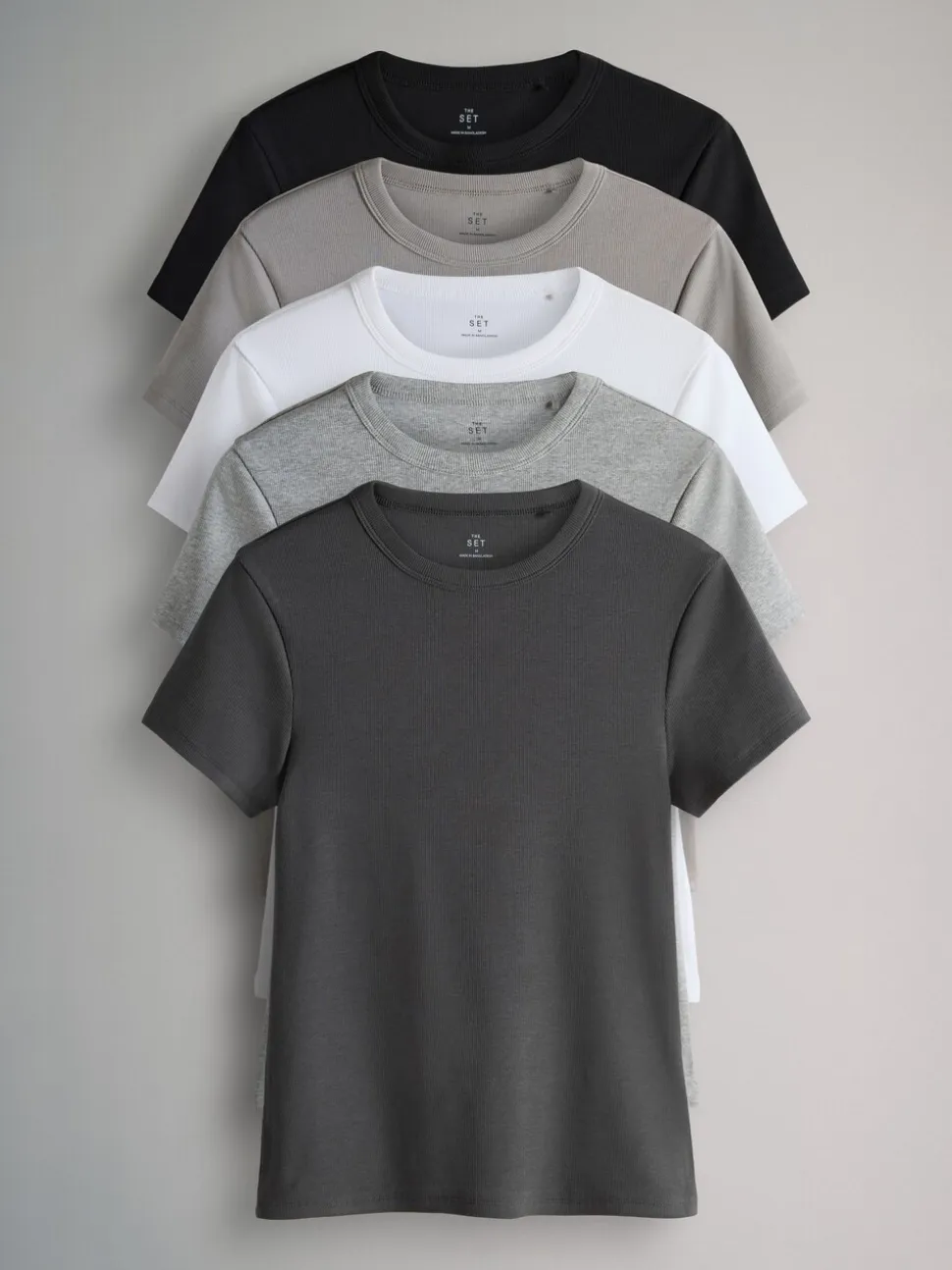 Grijs - The Set 5 Pack Korte Mouw Geribd T-shirt