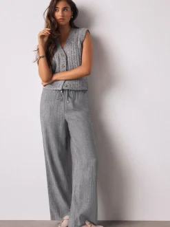 Grijs - Tie Waist Wide Leg Trousers with Wool