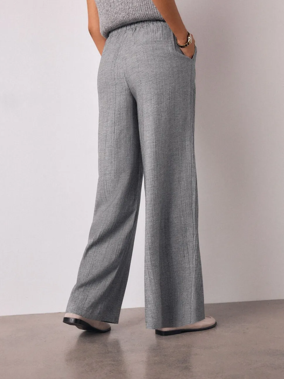 Grijs - Tie Waist Wide Leg Trousers with Wool