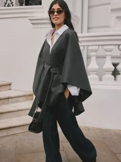 Grijs - Wrap Front Cape Poncho