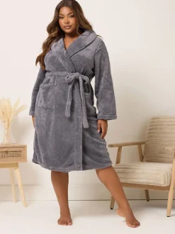 Grijs - Yours Curve Fluffy Shawl Collar Robe